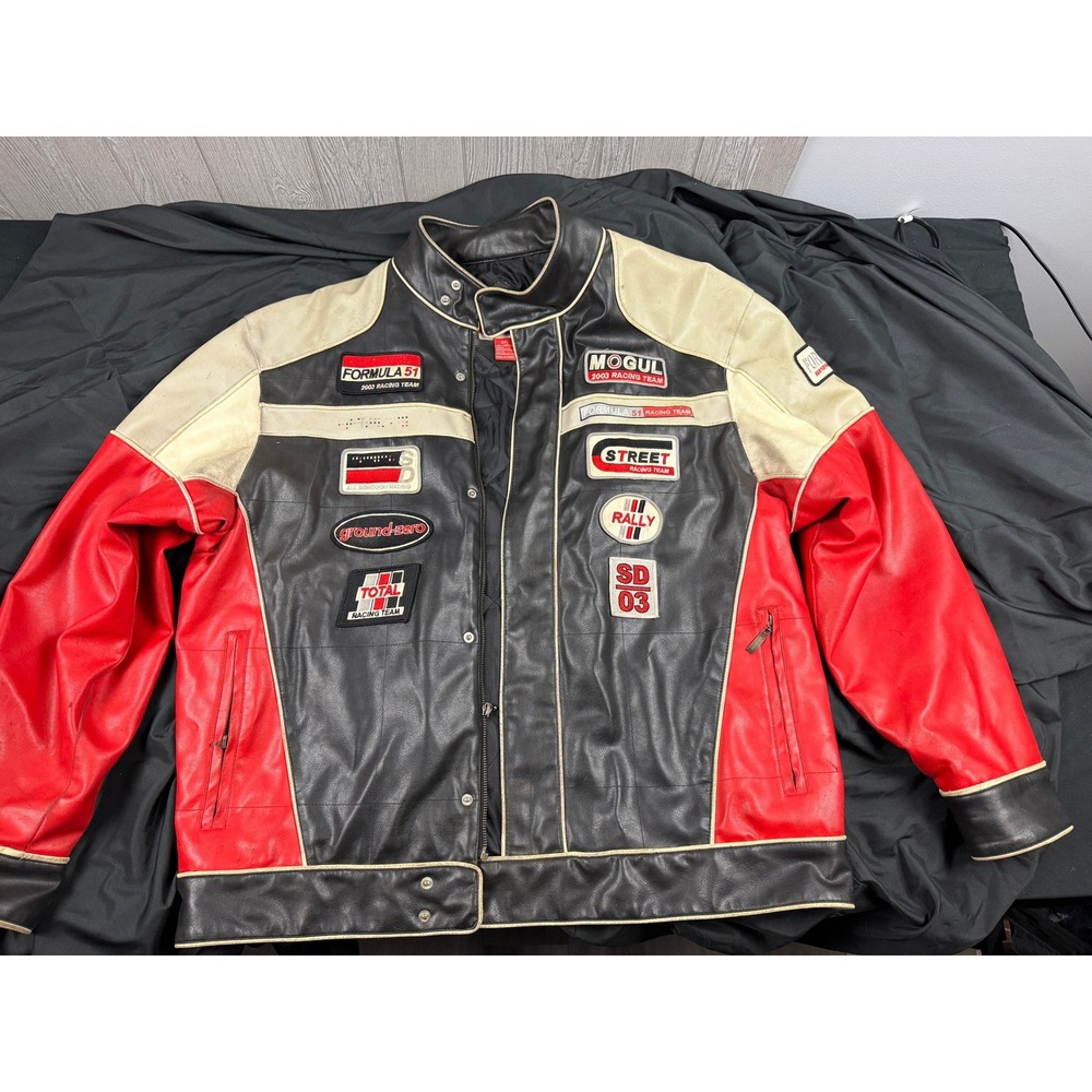 Vintage Stardom Racing Jacket 3XL Black Red Patch Moto Biker Streetwear PVC
